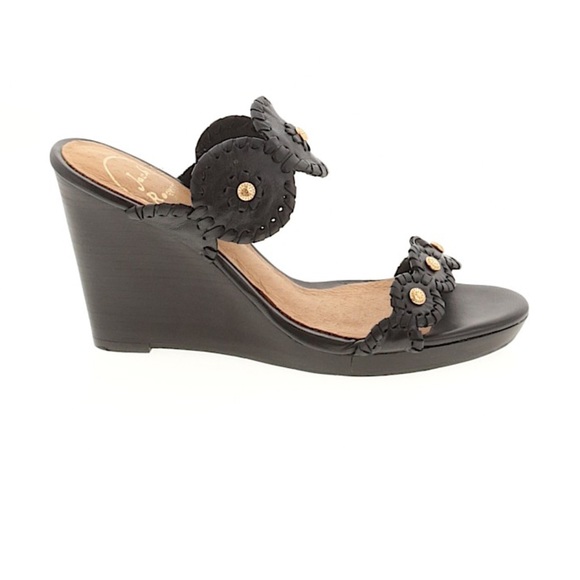 Jack Rogers Layne Black Leather Wedge Size 5.5 - Picture 2 of 3